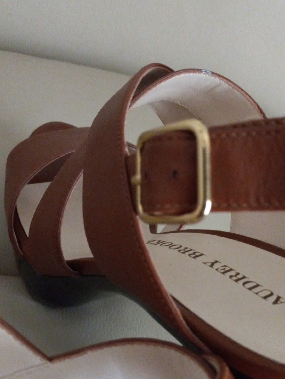 Audrey Brooke Tan Brown Leather Platform Slingback Heels Size: 7M - Picture 12 of 17